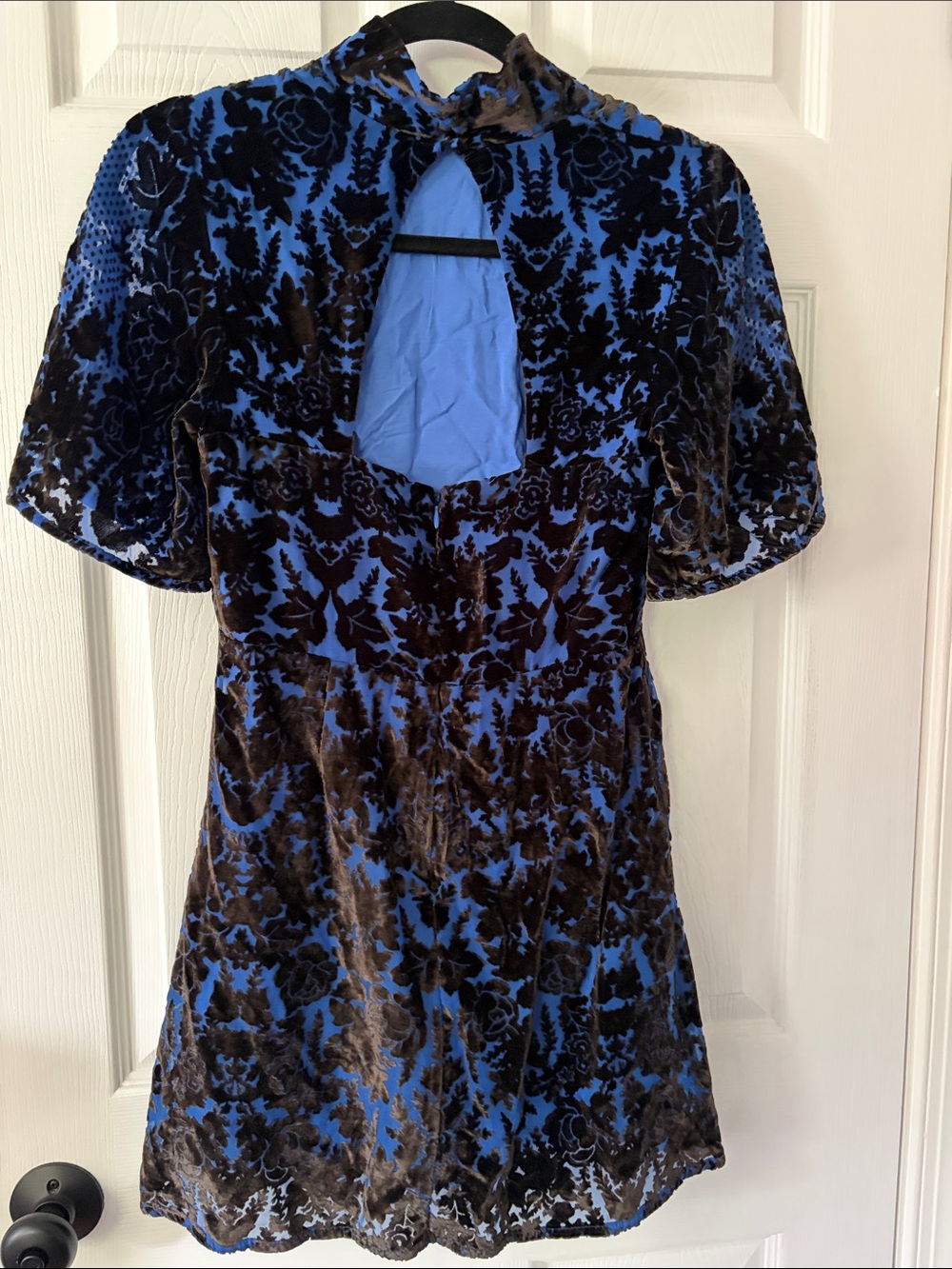 Blue and Black Velvet Floral Dress